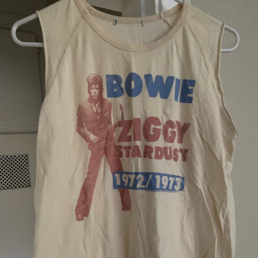 Junk food clothing muscle tank with David Bowie tour dates.